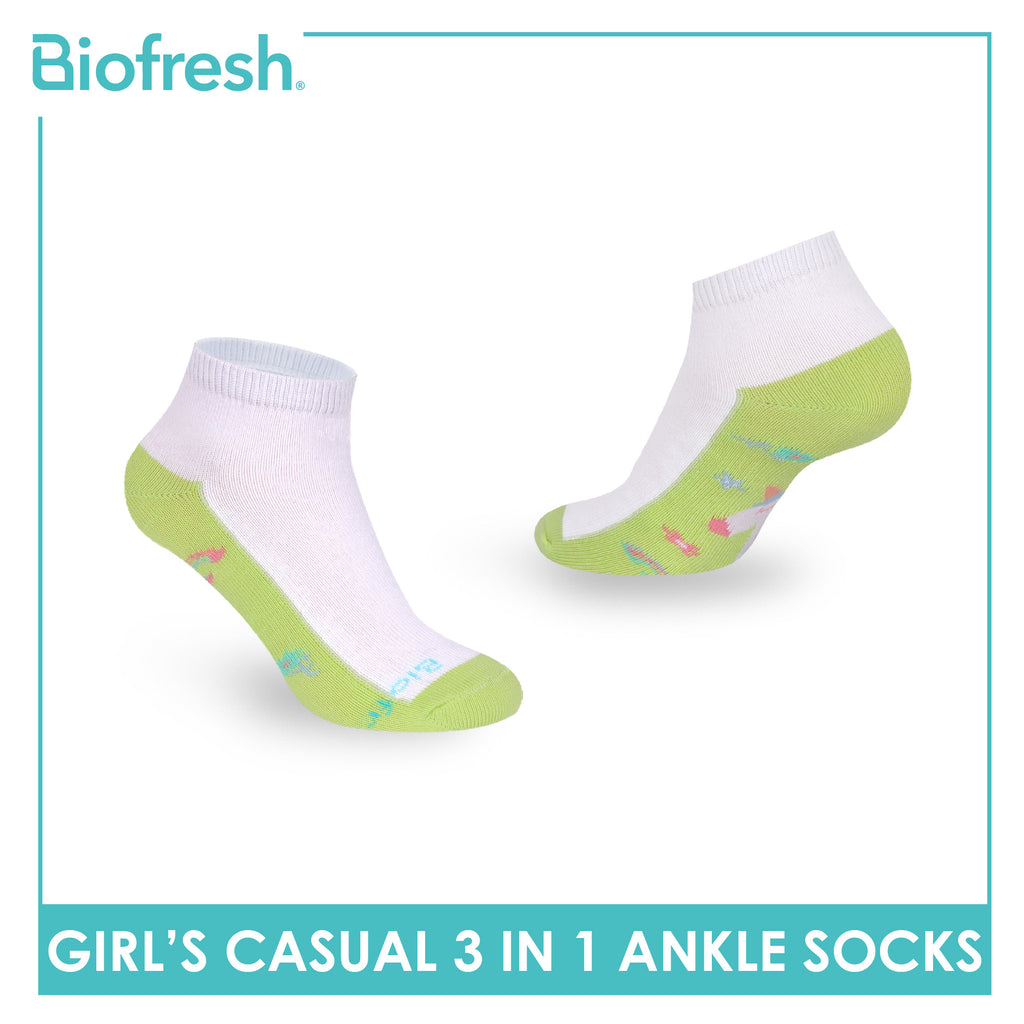 Biofresh Girls’ Antimicrobial Cotton Thin Casual Ankle Socks 3 pairs in 1 pack RGCKG71