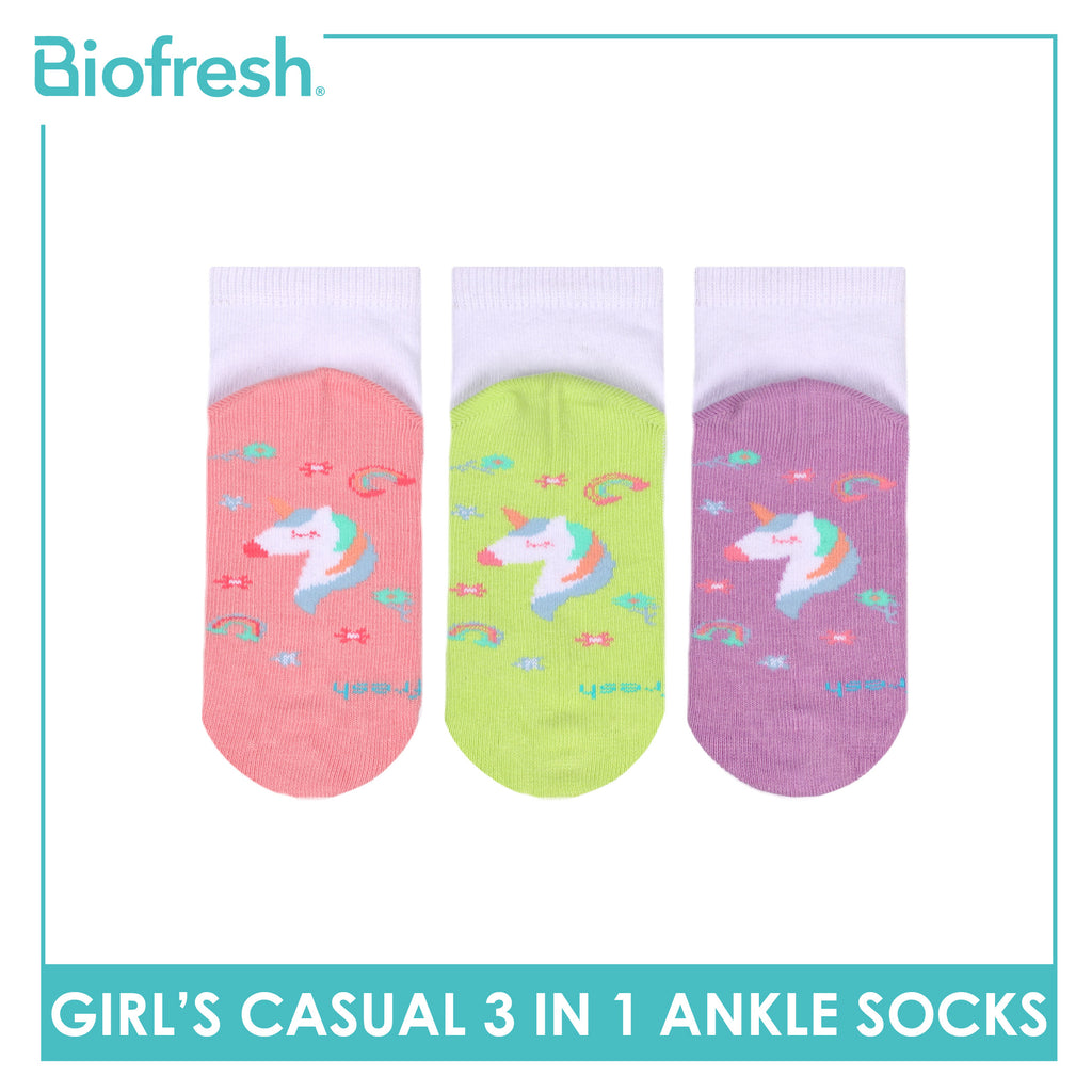 Biofresh Girls’ Antimicrobial Cotton Thin Casual Ankle Socks 3 pairs in 1 pack RGCKG71