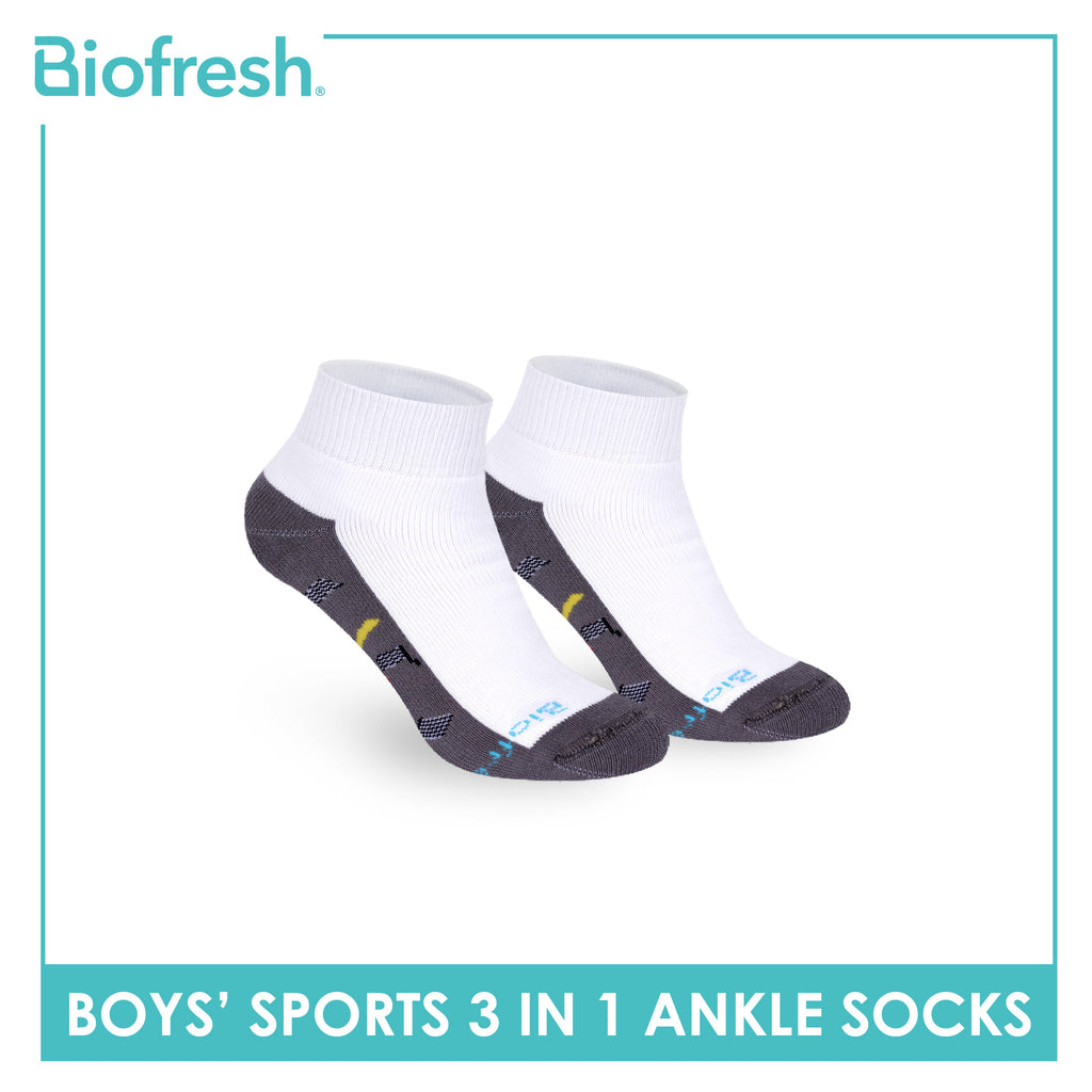 Biofresh Boys’ Antimicrobial Cotton Thick Sports Ankle Socks 3 pairs in 1 pack RBSKG44