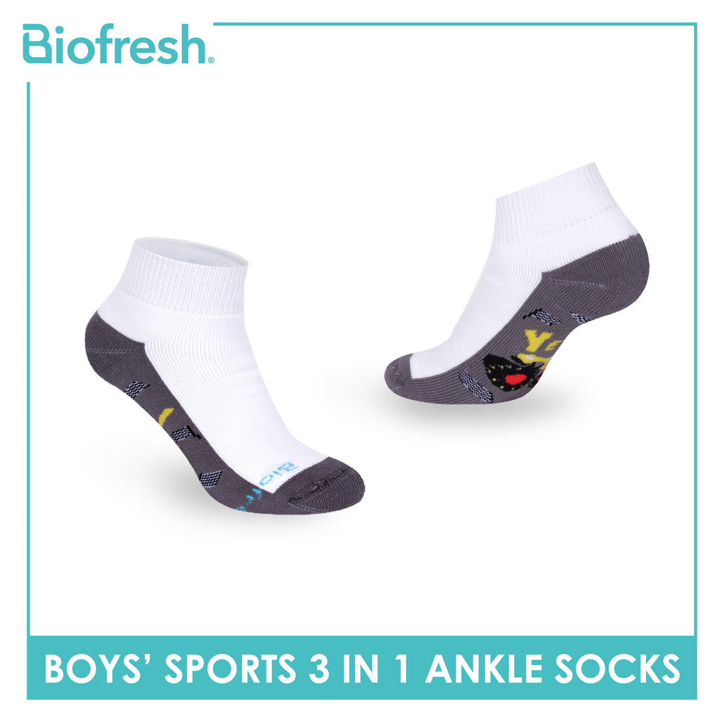 Biofresh Boys’ Antimicrobial Cotton Thick Sports Ankle Socks 3 pairs in 1 pack RBSKG44