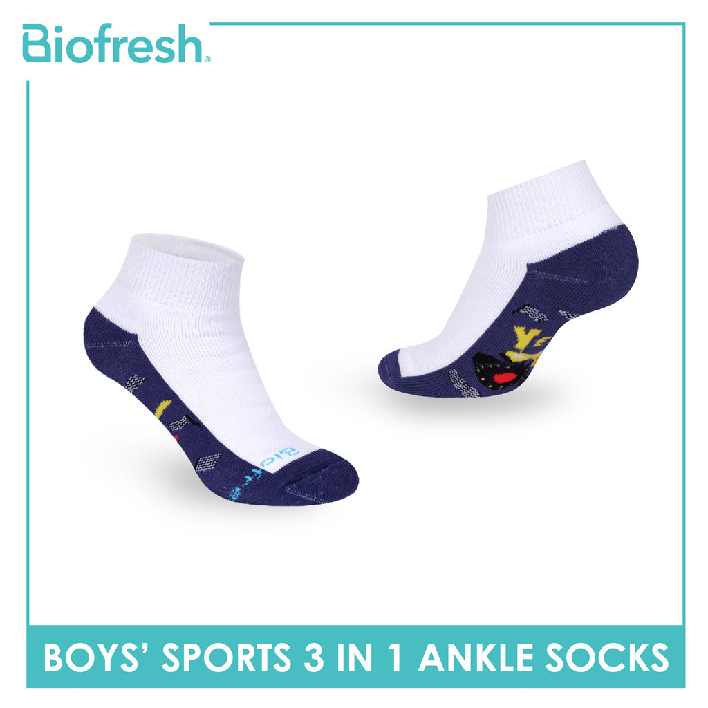 Biofresh Boys’ Antimicrobial Cotton Thick Sports Ankle Socks 3 pairs in 1 pack RBSKG44