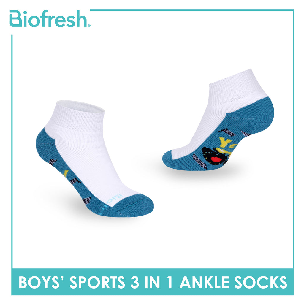 Biofresh Boys’ Antimicrobial Cotton Thick Sports Ankle Socks 3 pairs in 1 pack RBSKG44