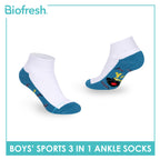 Biofresh Boys’ Antimicrobial Cotton Thick Sports Ankle Socks 3 pairs in 1 pack RBSKG44