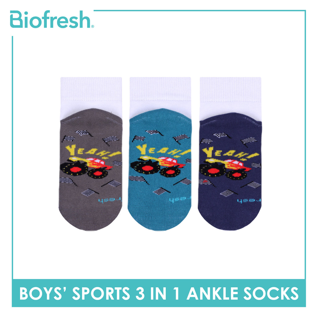 Biofresh Boys’ Antimicrobial Cotton Thick Sports Ankle Socks 3 pairs in 1 pack RBSKG44