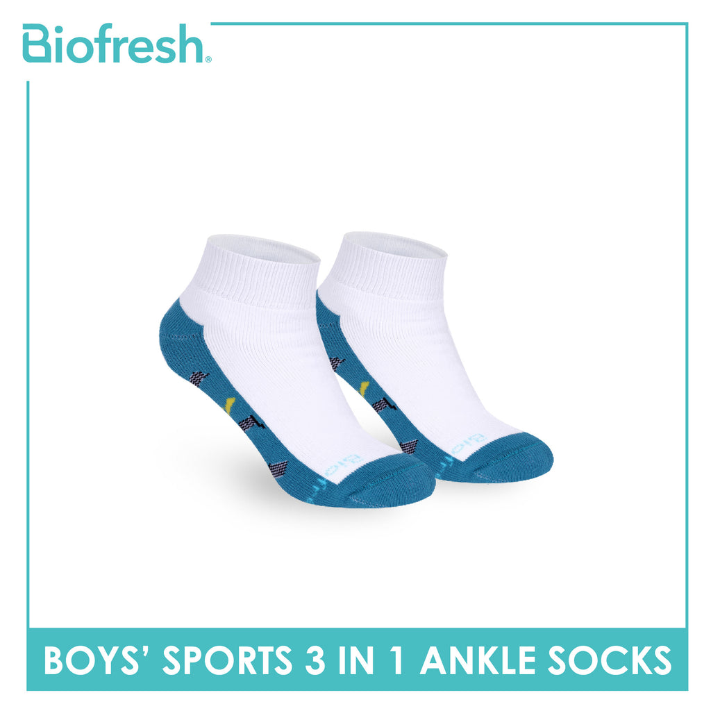 Biofresh Boys’ Antimicrobial Cotton Thick Sports Ankle Socks 3 pairs in 1 pack RBSKG44