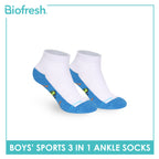 Biofresh Boys’ Antimicrobial Cotton Thick Sports Ankle Socks 3 pairs in 1 pack RBSKG43