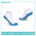 Biofresh Boys’ Antimicrobial Cotton Thick Sports Ankle Socks 3 pairs in 1 pack RBSKG43