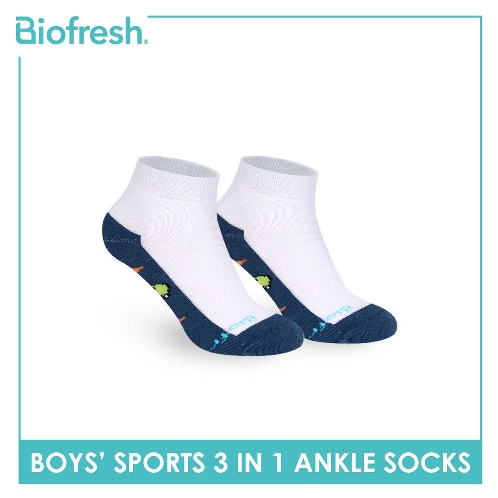 Biofresh Boys’ Antimicrobial Cotton Thick Sports Ankle Socks 3 pairs in 1 pack RBSKG43