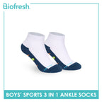 Biofresh Boys’ Antimicrobial Cotton Thick Sports Ankle Socks 3 pairs in 1 pack RBSKG43