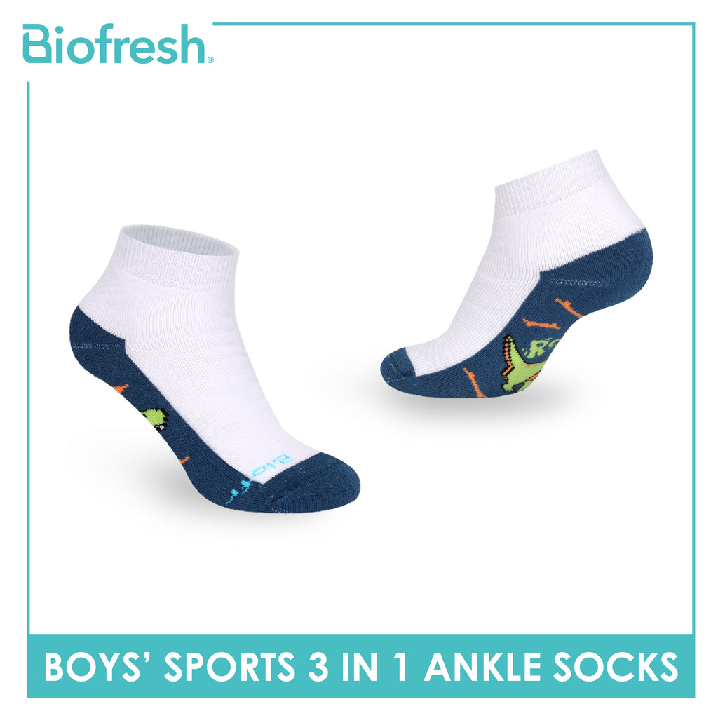 Biofresh Boys’ Antimicrobial Cotton Thick Sports Ankle Socks 3 pairs in 1 pack RBSKG43