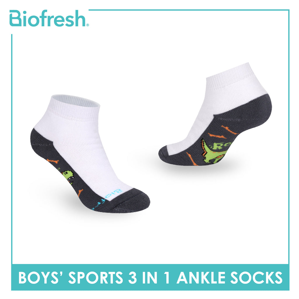 Biofresh Boys’ Antimicrobial Cotton Thick Sports Ankle Socks 3 pairs in 1 pack RBSKG43