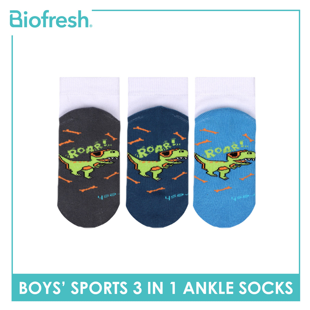 Biofresh Boys’ Antimicrobial Cotton Thick Sports Ankle Socks 3 pairs in 1 pack RBSKG43