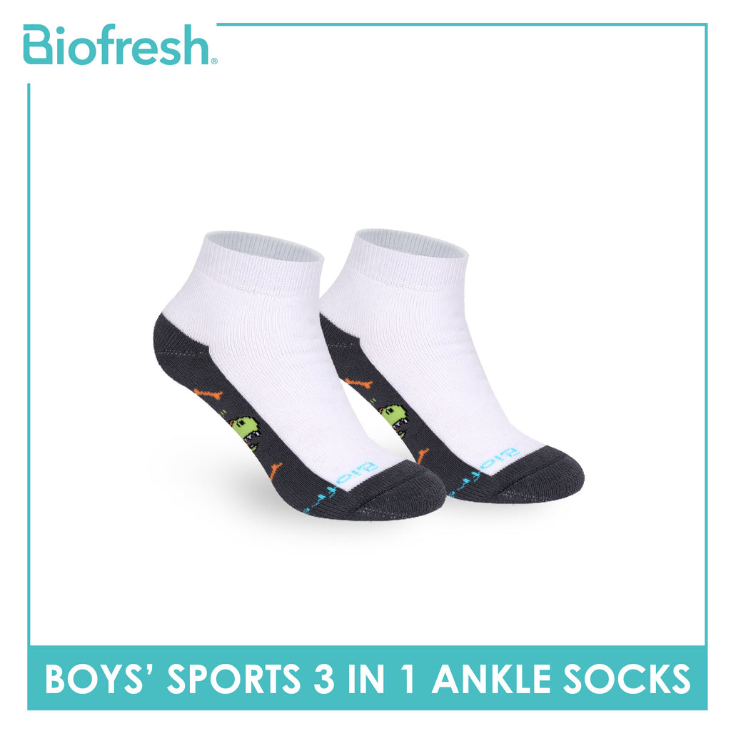 Biofresh Boys’ Antimicrobial Cotton Thick Sports Ankle Socks 3 pairs in 1 pack RBSKG43