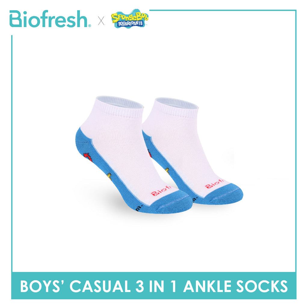 Biofresh | SpongeBob Boys' Antimicrobial Cotton Thin Casual Ankle Socks 3 pairs in 1 pack SBRBCKG6