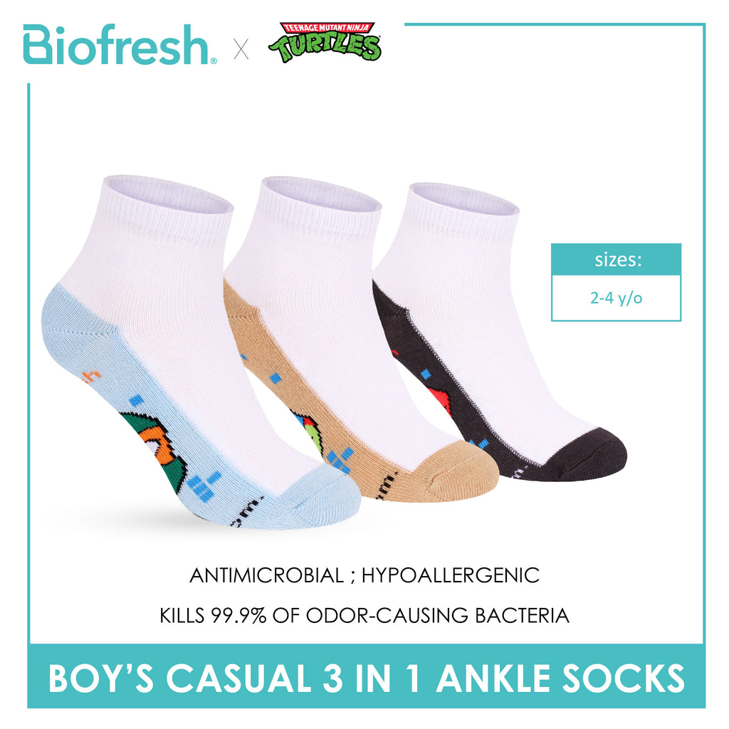 Biofresh | TMNT Boys’ Antimicrobial Cotton Thin Casual Ankle Socks 3 pairs in 1 pack NTRBCKG5