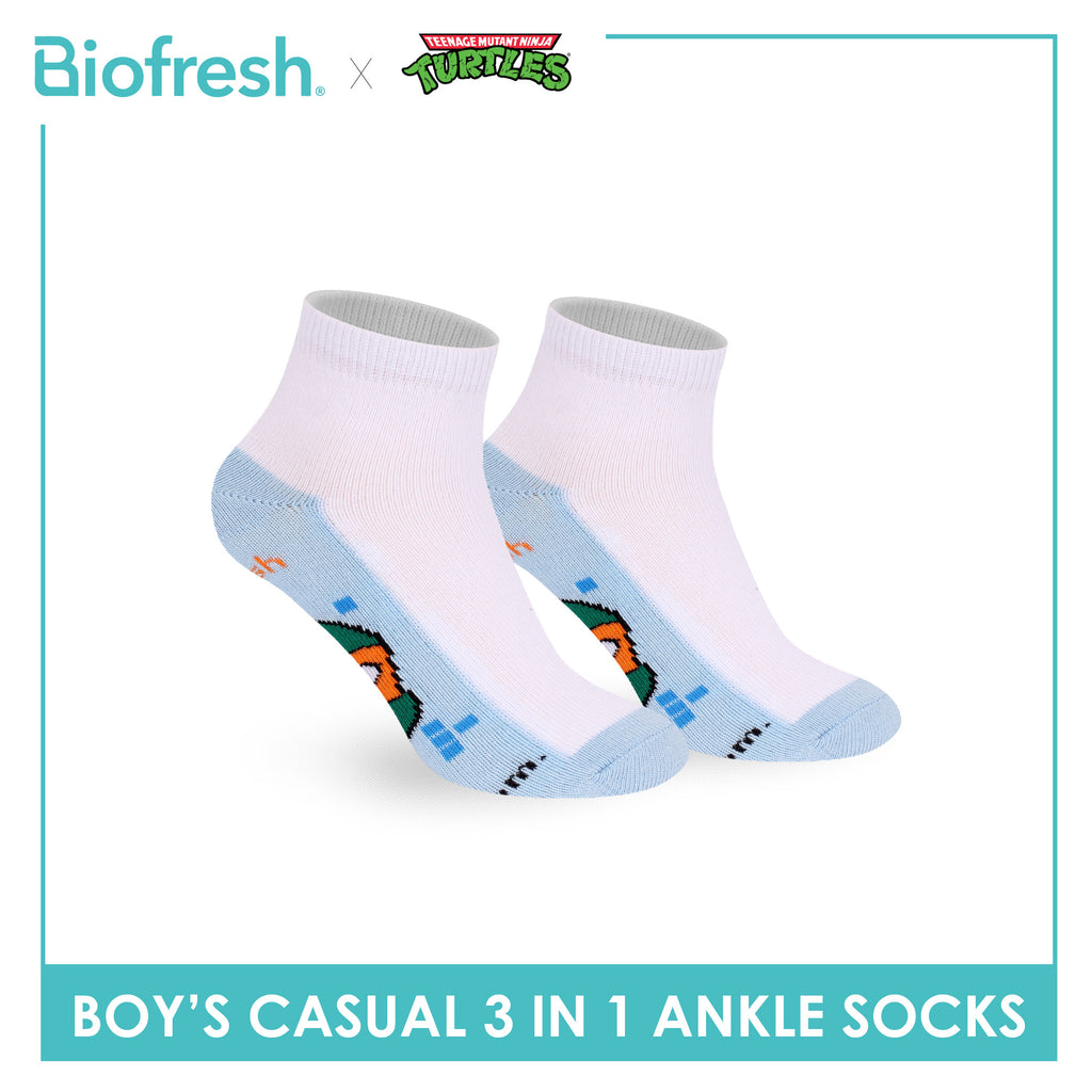Biofresh | TMNT Boys’ Antimicrobial Cotton Thin Casual Ankle Socks 3 pairs in 1 pack NTRBCKG5