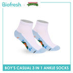 Biofresh | TMNT Boys’ Antimicrobial Cotton Thin Casual Ankle Socks 3 pairs in 1 pack NTRBCKG5