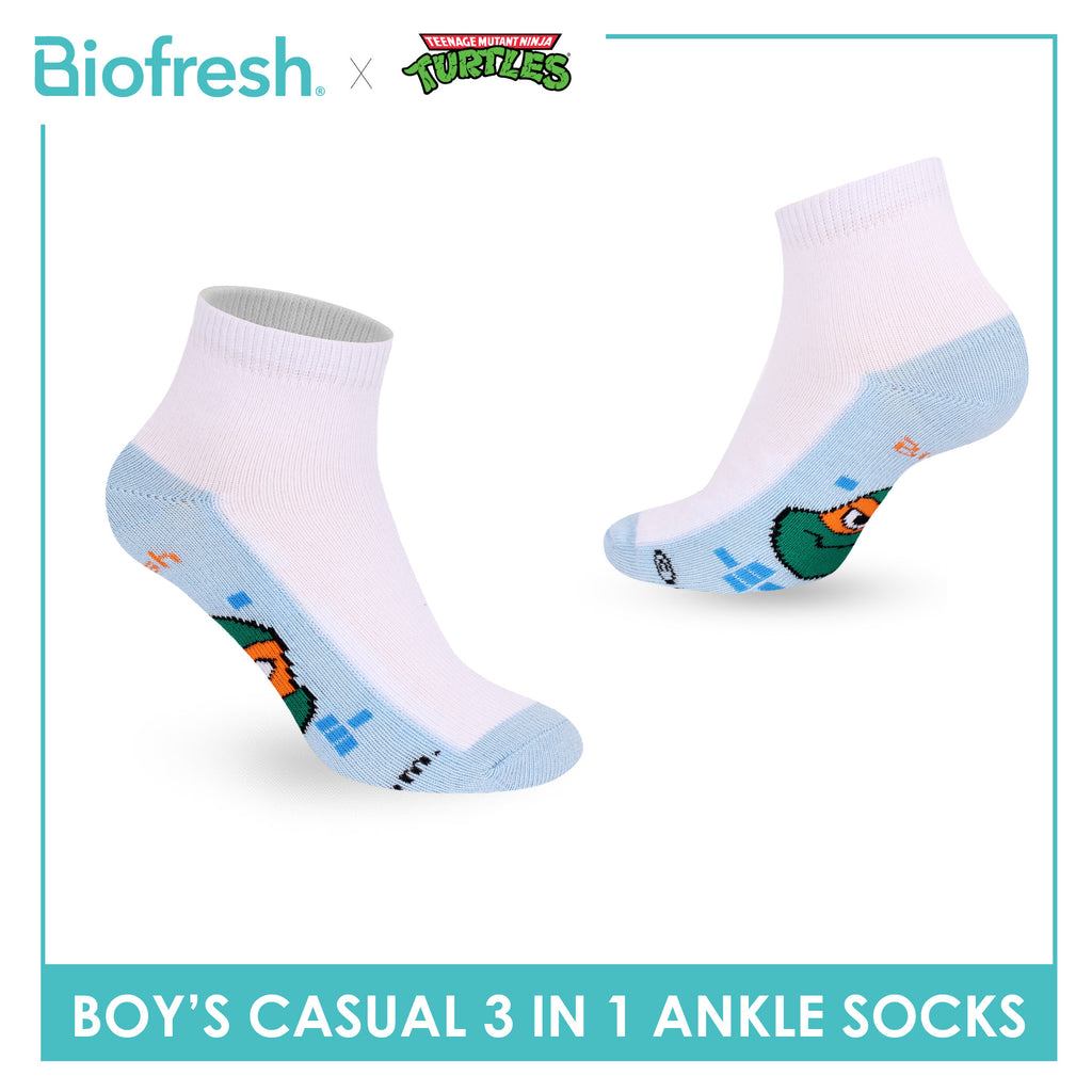 Biofresh | TMNT Boys’ Antimicrobial Cotton Thin Casual Ankle Socks 3 pairs in 1 pack NTRBCKG5
