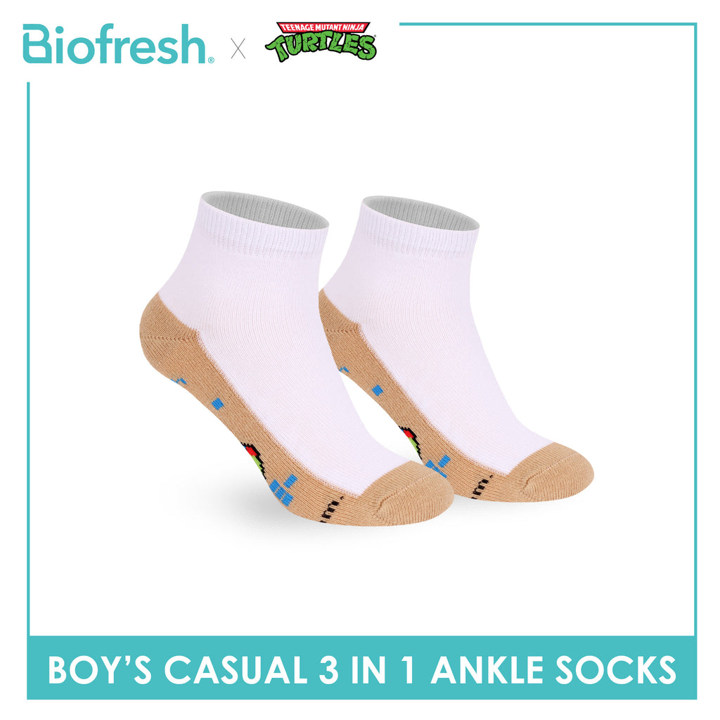 Biofresh | TMNT Boys’ Antimicrobial Cotton Thin Casual Ankle Socks 3 pairs in 1 pack NTRBCKG5