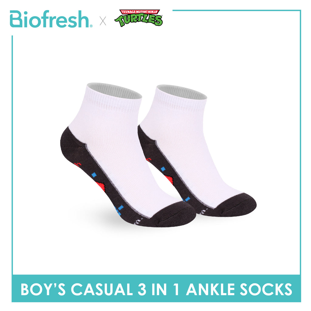 Biofresh | TMNT Boys’ Antimicrobial Cotton Thin Casual Ankle Socks 3 pairs in 1 pack NTRBCKG5