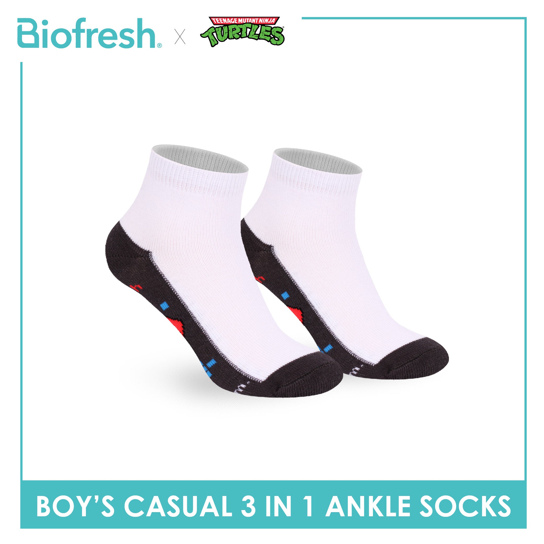 Biofresh | TMNT Boys’ Antimicrobial Cotton Thin Casual Ankle Socks 3 pairs in 1 pack NTRBCKG5
