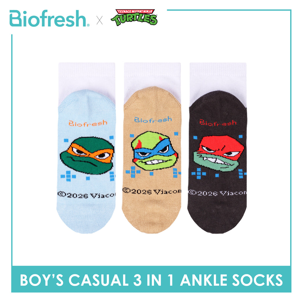 Biofresh | TMNT Boys’ Antimicrobial Cotton Thin Casual Ankle Socks 3 pairs in 1 pack NTRBCKG5
