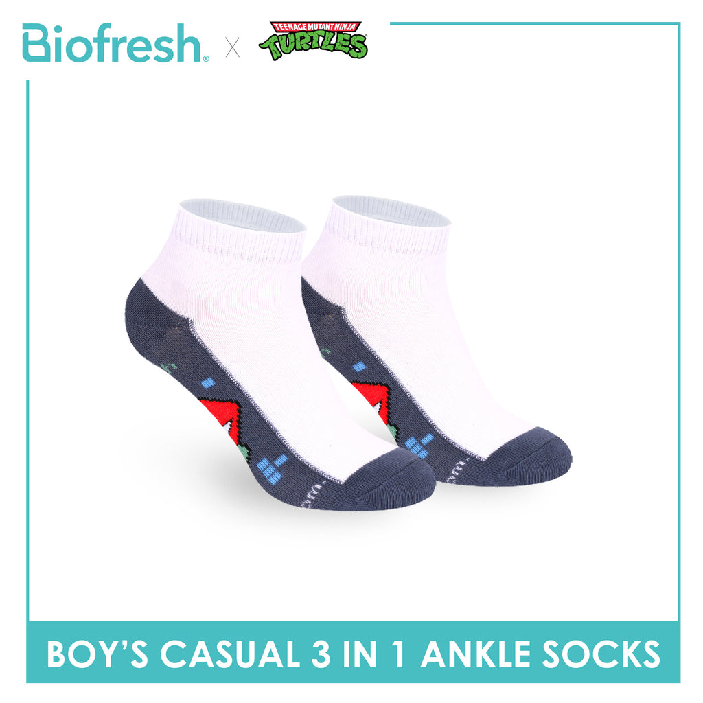 Biofresh | TMNT Boys’ Antimicrobial Cotton Thin Casual Ankle Socks 3 pairs in 1 pack NTRBCKG5