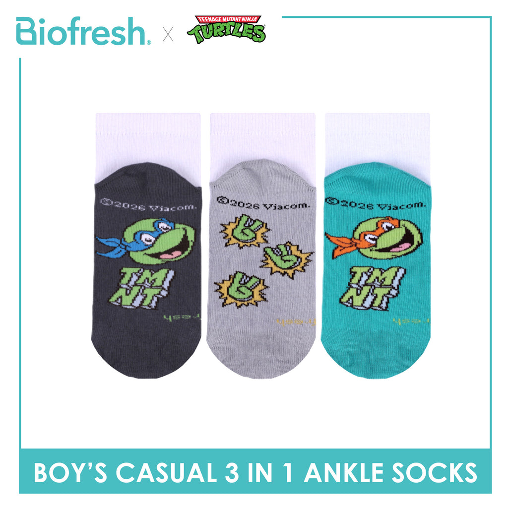 Biofresh | TMNT Boys’ Antimicrobial Cotton Thin Casual Ankle Socks 3 pairs in 1 pack NTRBCKG6