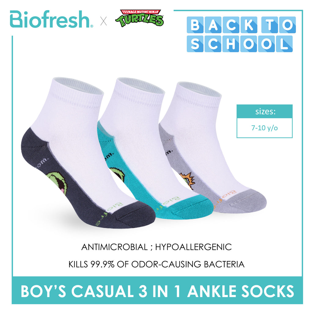 Biofresh | TMNT Boys’ Antimicrobial Cotton Thin Casual Ankle Socks 3 pairs in 1 pack NTRBCKG6