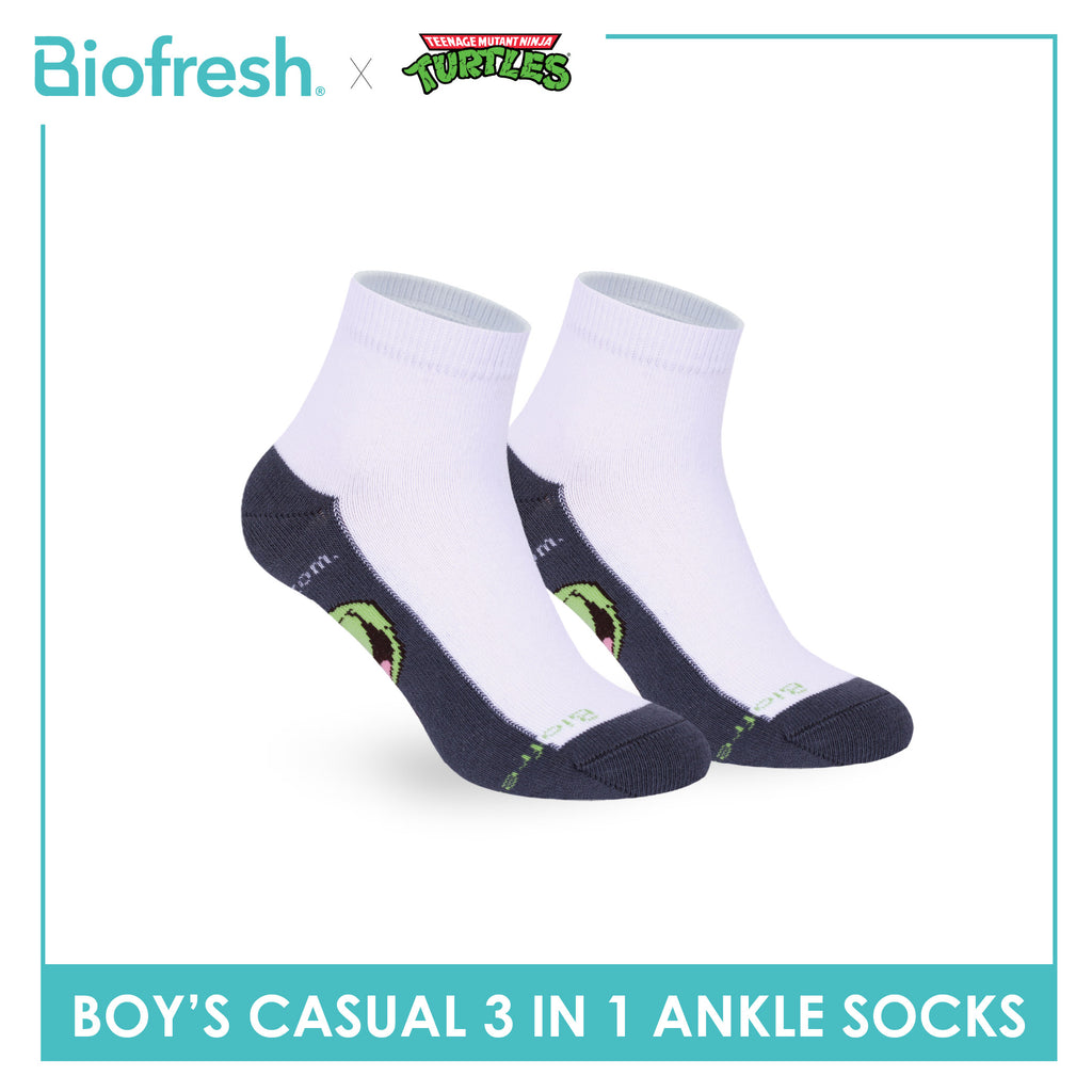 Biofresh | TMNT Boys’ Antimicrobial Cotton Thin Casual Ankle Socks 3 pairs in 1 pack NTRBCKG6