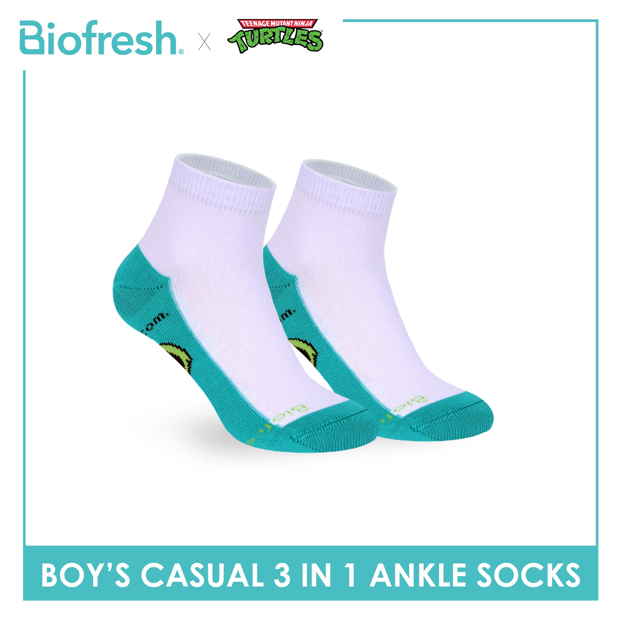Biofresh | TMNT Boys’ Antimicrobial Cotton Thin Casual Ankle Socks 3 pairs in 1 pack NTRBCKG6