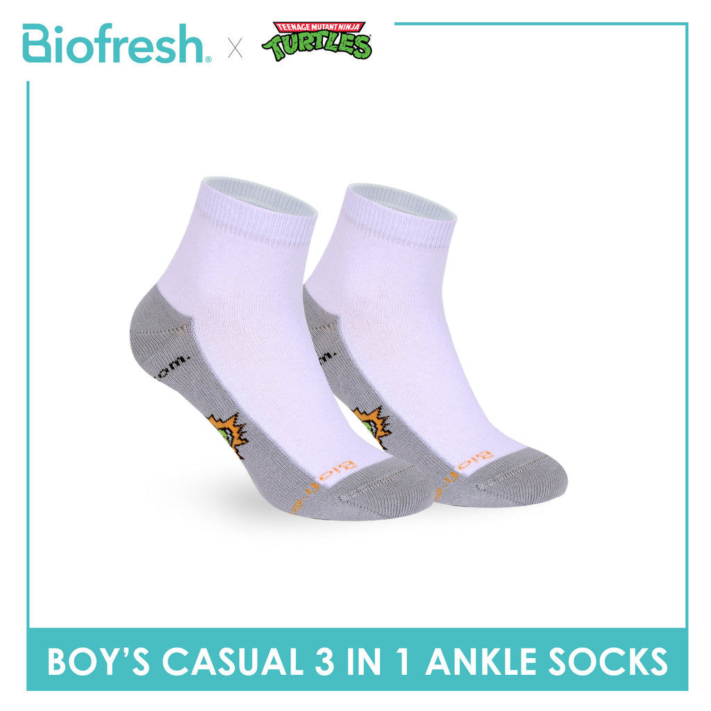Biofresh | TMNT Boys’ Antimicrobial Cotton Thin Casual Ankle Socks 3 pairs in 1 pack NTRBCKG6