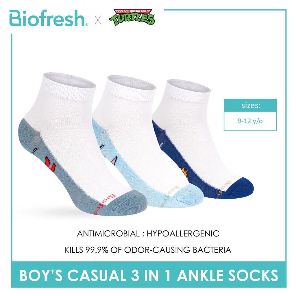 Biofresh | TMNT Boys’ Antimicrobial Cotton Thin Casual Ankle Socks 3 pairs in 1 pack NTRBCKG6