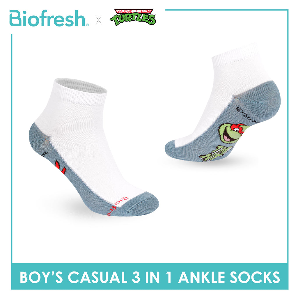 Biofresh | TMNT Boys’ Antimicrobial Cotton Thin Casual Ankle Socks 3 pairs in 1 pack NTRBCKG6