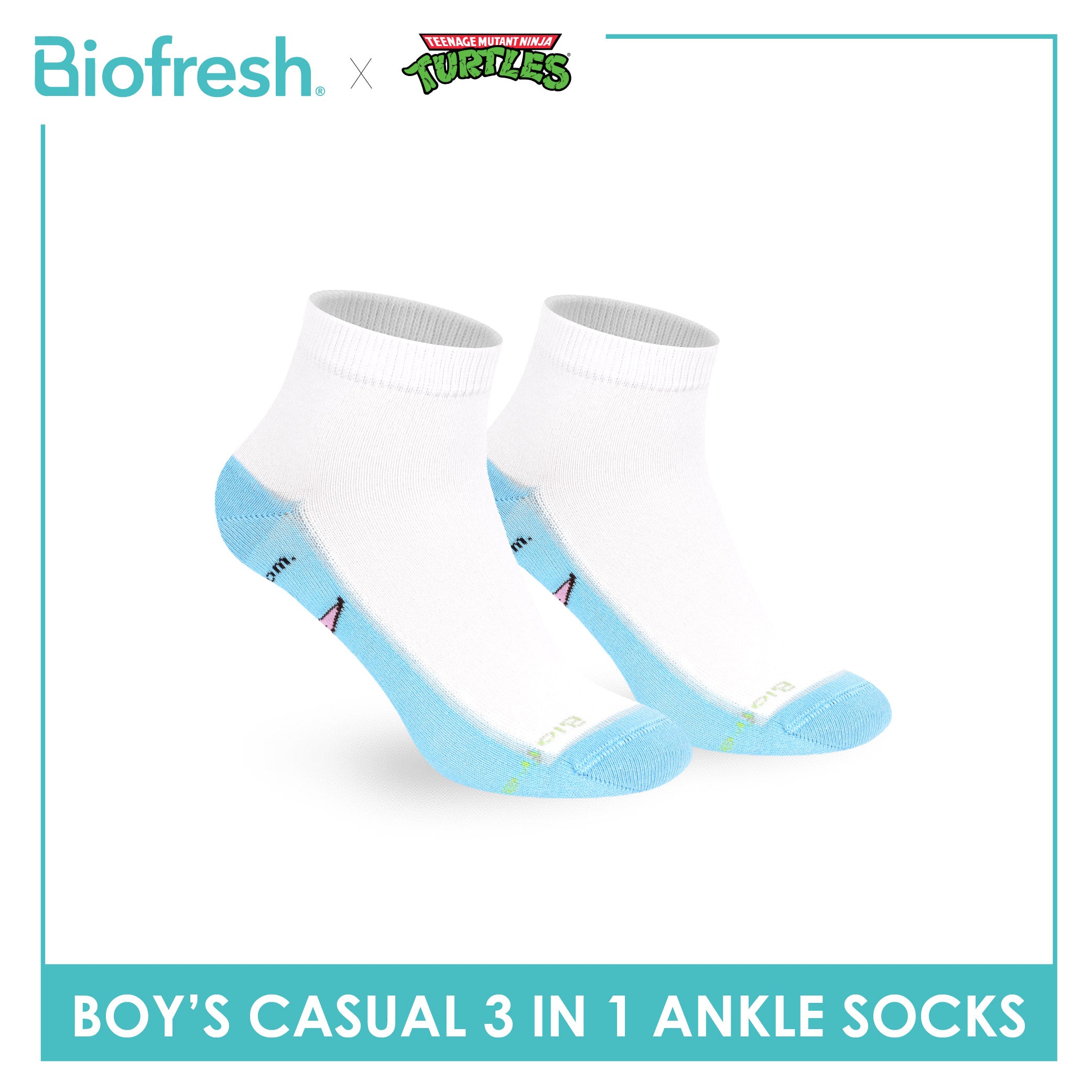 Biofresh | TMNT Boys’ Antimicrobial Cotton Thin Casual Ankle Socks 3 pairs in 1 pack NTRBCKG6