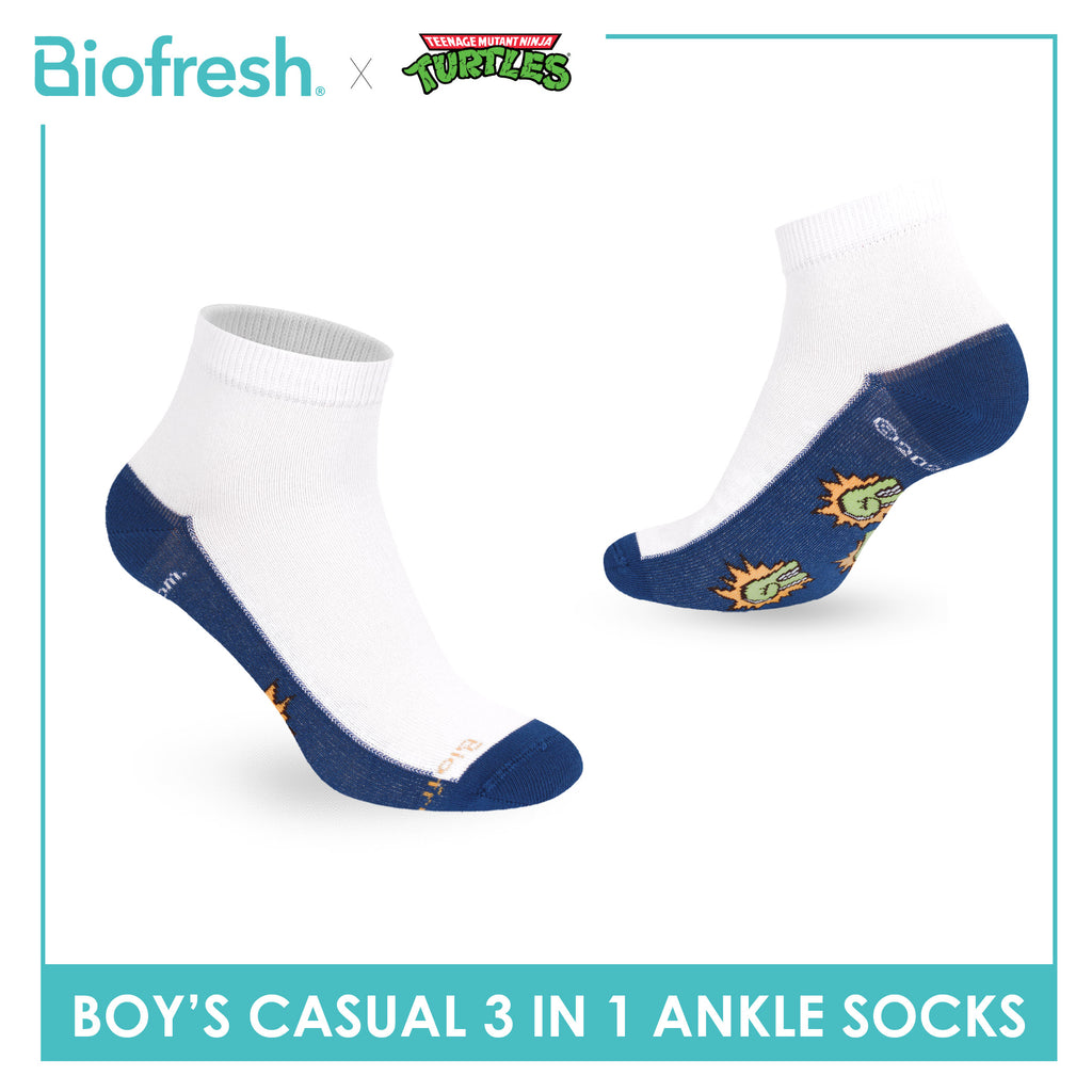 Biofresh | TMNT Boys’ Antimicrobial Cotton Thin Casual Ankle Socks 3 pairs in 1 pack NTRBCKG6