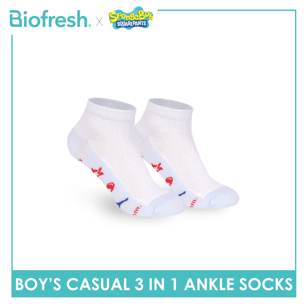 Biofresh | SpongeBob Boys' Antimicrobial Cotton Thin Casual Ankle Socks 3 pairs in 1 pack SBRBCKG7