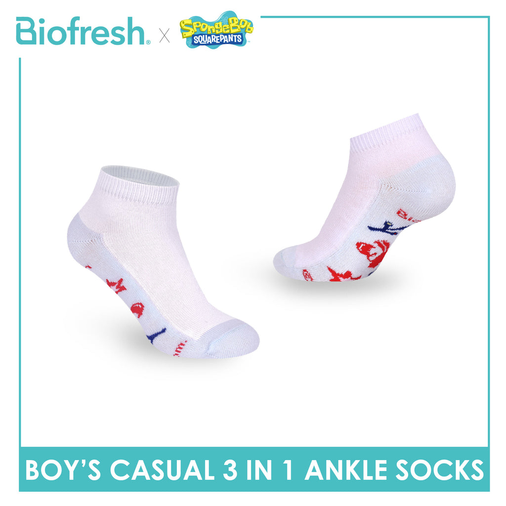 Biofresh | SpongeBob Boys' Antimicrobial Cotton Thin Casual Ankle Socks 3 pairs in 1 pack SBRBCKG7