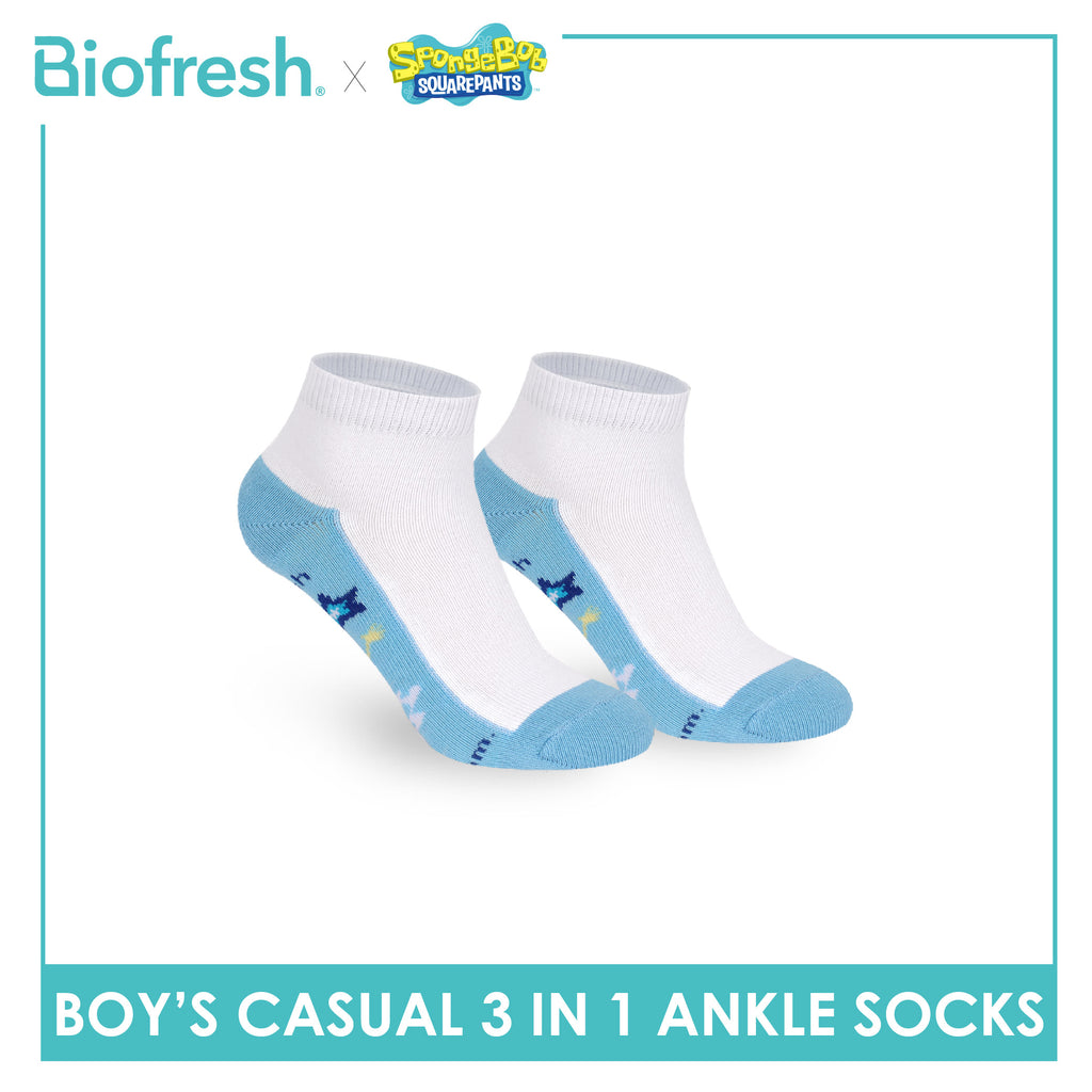 Biofresh | SpongeBob Boys' Antimicrobial Cotton Thin Casual Ankle Socks 3 pairs in 1 pack SBRBCKG7