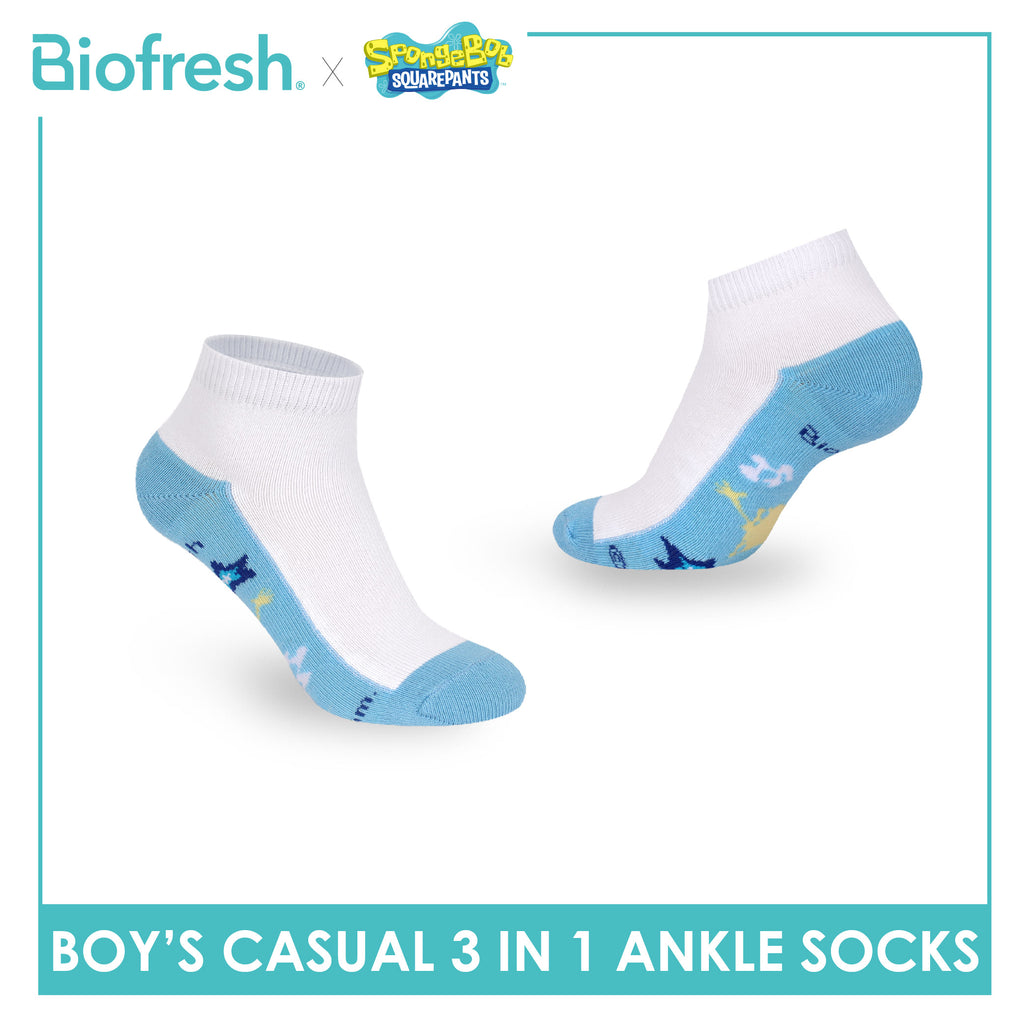 Biofresh | SpongeBob Boys' Antimicrobial Cotton Thin Casual Ankle Socks 3 pairs in 1 pack SBRBCKG7