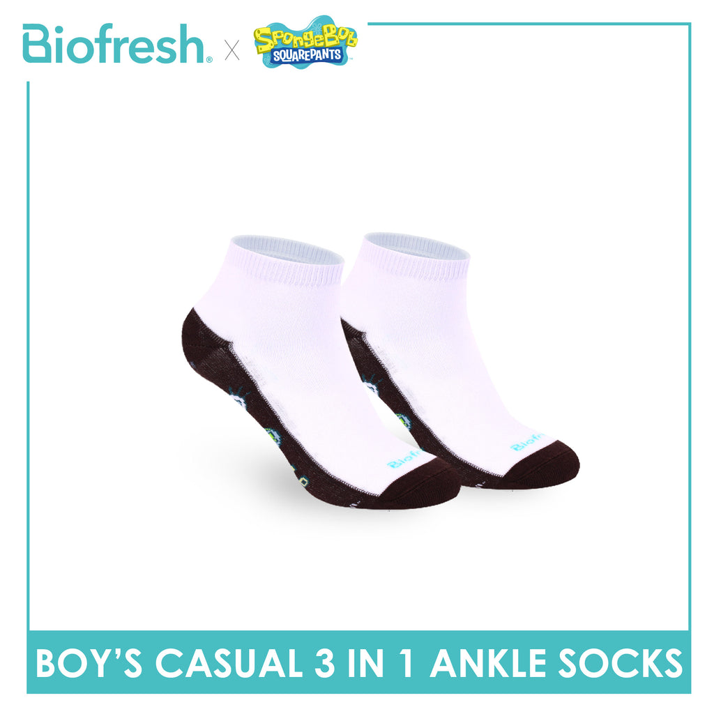 Biofresh | SpongeBob Boys' Antimicrobial Cotton Thin Casual Ankle Socks 3 pairs in 1 pack SBRBCKG8