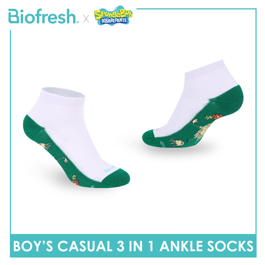 Biofresh | SpongeBob Boys' Antimicrobial Cotton Thin Casual Ankle Socks 3 pairs in 1 pack SBRBCKG8