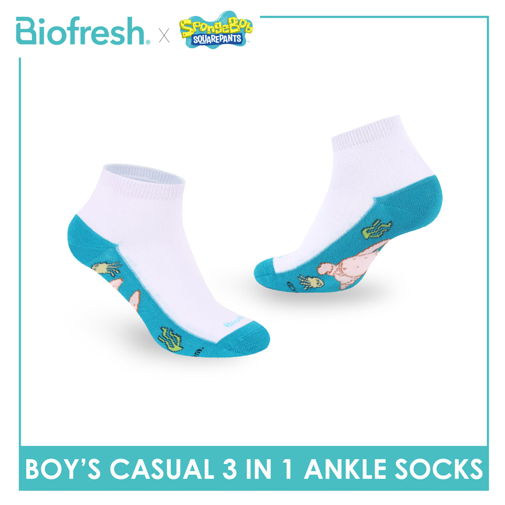 Biofresh | SpongeBob Boys' Antimicrobial Cotton Thin Casual Ankle Socks 3 pairs in 1 pack SBRBCKG8