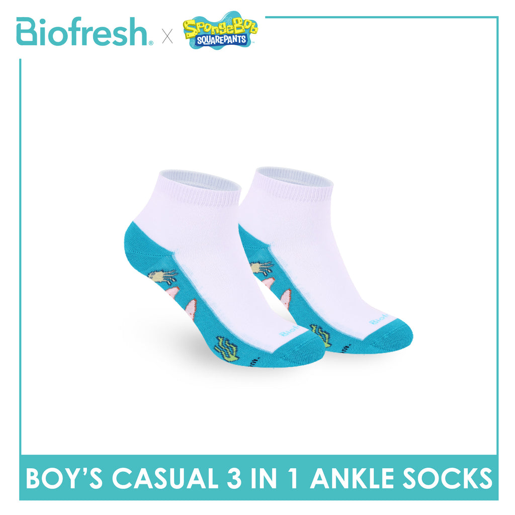 Biofresh | SpongeBob Boys' Antimicrobial Cotton Thin Casual Ankle Socks 3 pairs in 1 pack SBRBCKG8