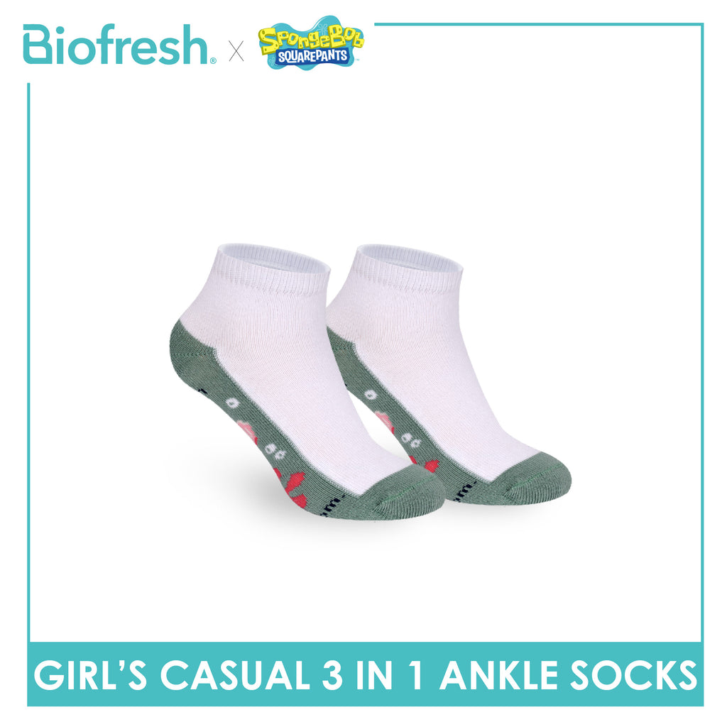 Biofresh | SpongeBob Girls' Antimicrobial Cotton Thin Casual Ankle Socks 3 pairs in 1 pack SBRGCKG5