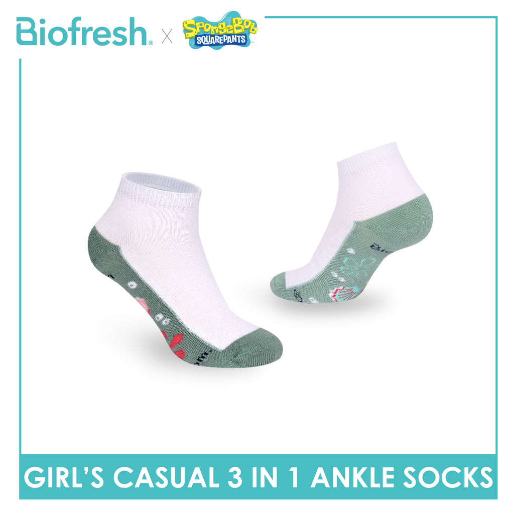 Biofresh | SpongeBob Girls' Antimicrobial Cotton Thin Casual Ankle Socks 3 pairs in 1 pack SBRGCKG5