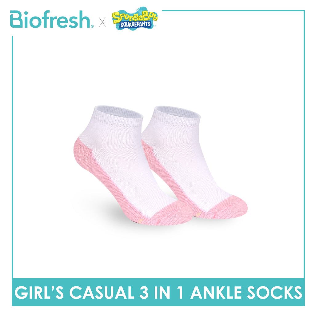 Biofresh | SpongeBob Girls' Antimicrobial Cotton Thin Casual Ankle Socks 3 pairs in 1 pack SBRGCKG5