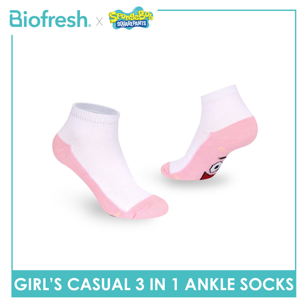 Biofresh | SpongeBob Girls' Antimicrobial Cotton Thin Casual Ankle Socks 3 pairs in 1 pack SBRGCKG5