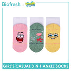 Biofresh | SpongeBob Girls' Antimicrobial Cotton Thin Casual Ankle Socks 3 pairs in 1 pack SBRGCKG5