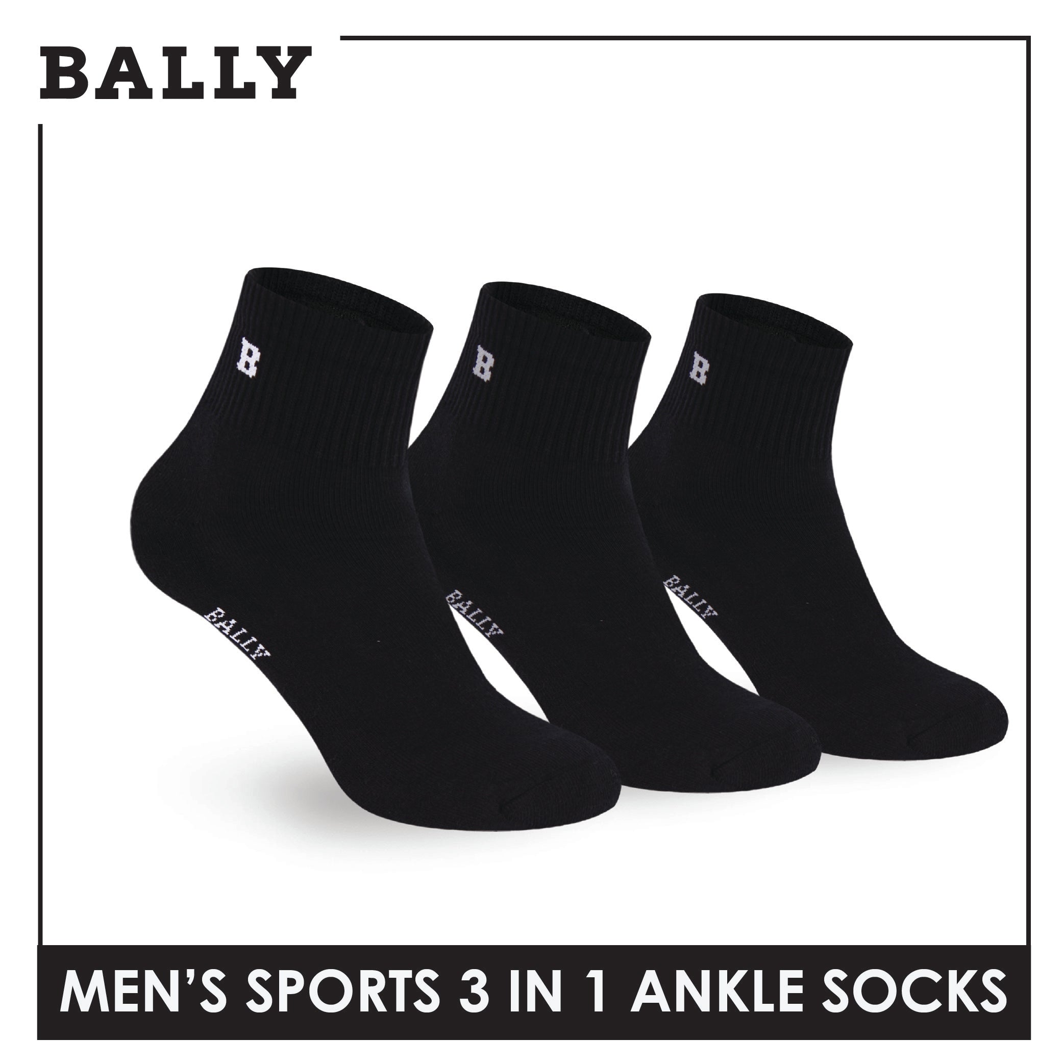 Bally Men's Premium Cotton Thick Sports Ankle Socks 3 pairs in 1 pack YMSKG5